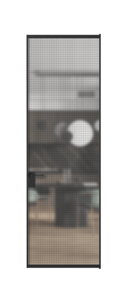 Алюминиевая дверь АЛПЛ040.01 Алюминий Черный Декоративное стекло с сеткой "Mesh silver", триплекс Цена 121970  | Volhovec