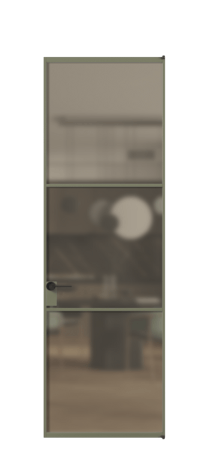 Алюминиевая дверь АЛПЛ040.03 Алюминий оливковый тёмный Сатинированное бронзовое стекло, триплекс Цена 119020  | Volhovec