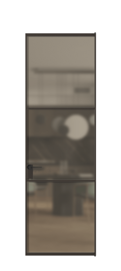 Алюминиевая дверь АЛПЛ040.03 Алюминий антрацит Сатинированное бронзовое стекло, триплекс Цена 119020  | Volhovec