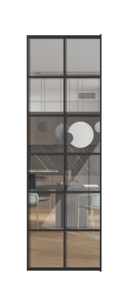 Алюминиевая дверь АЛПЛ040.05 Алюминий Черный Рефлективное прозрачное стекло "Stopsol", калёное Цена 146690  | Volhovec