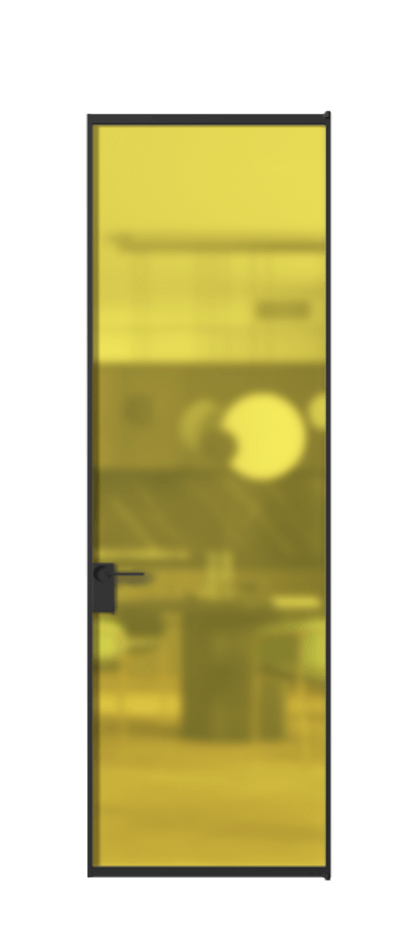 Алюминиевая дверь АЛПЛ040.01 Алюминий Черный Сатинированное жёлтое стекло, триплекс Цена 115570  | Volhovec