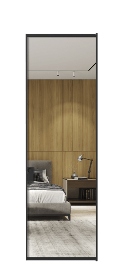 Алюминиевая дверь АЛПЛ040.01 Алюминий Черный Двустороннее зеркало, триплекс , триплекс 6 мм Цена 6020  | Volhovec