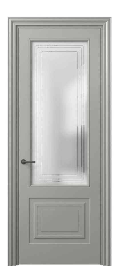 Межкомнатная дверь Mascot 8452 Матовый нейтральный серый Сатинированное стекло с гравировкой "Грани", триплекс Цена 69959 ₽ | Volhovec