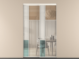 Алюминевая перегородка vnt2_5 Алюминий пудровый белый Четыре стекла. Цвет Алюминий пудровый белый. Материал Алюминий в эмали. Коллекция Перегородка Mosaic внутри проёма 2 створки. Картинка.