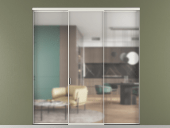 Алюминевая перегородка АЛПР 040.01_АСР_Matelux Crystalvision_new. Цвет Алюминий серый. Материал Алюминий в эмали. Коллекция Перегородка Формато внутри проёма 3 створки. Картинка.