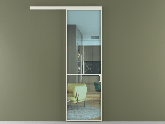 Алюминевая перегородка АЛПР 040.02_БЕЛ_ПРОЗ ГОЛ_new. Цвет Алюминий Белый. Материал Алюминий. Коллекция Перегородка Formato вдоль стены 1 створка. Картинка.