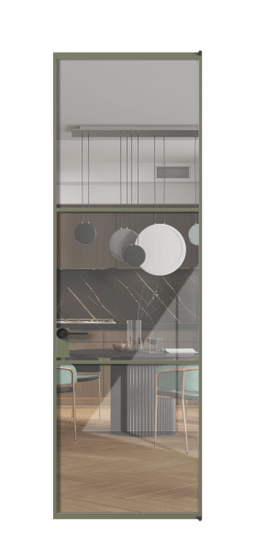 Дверь межкомнатная АЛПЛ040.03 АОТ Алюминий оливковый тёмный Stopsol Clear прозрачное. Цвет Алюминий оливковый тёмный. Материал Алюминий в эмали. Коллекция Formato. Картинка.