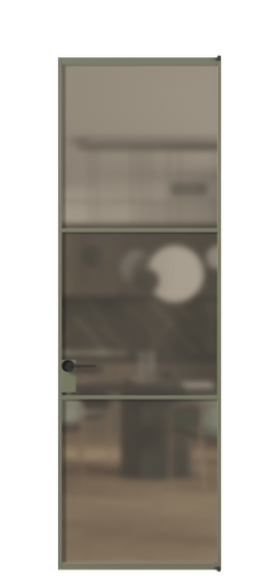 Дверь межкомнатная АЛПЛ040.03 Бронза сатин триплекс АОТ. Цвет Алюминий оливковый тёмный. Материал Алюминий в эмали. Коллекция Формато. Картинка.