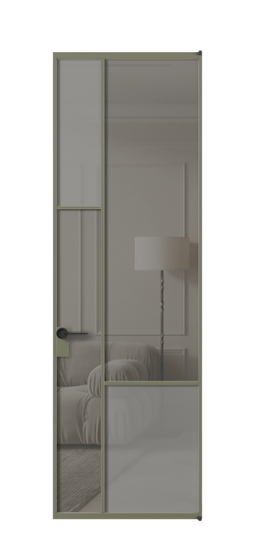 Дверь межкомнатная АЛПЛ041.13 АОТ сатин матовое + Серый прозрачное. Цвет Алюминий оливковый тёмный. Материал Алюминий в эмали. Коллекция Mosaic. Картинка.
