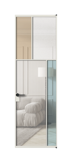 Дверь межкомнатная АЛПЛ041.23 АСР 4 стекла. Цвет Алюминий серый. Материал Алюминий в эмали. Коллекция Mosaic. Картинка.