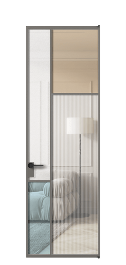 Дверь межкомнатная АЛПЛ041.11 АКЛС 4 стекла. Цвет Алюминий классический серый. Материал Алюминий в эмали. Коллекция Mosaic. Картинка.