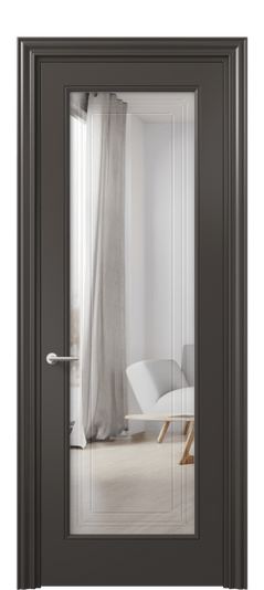 Дверь межкомнатная 8400 МАН Двустороннее зеркало с гравировкой. Цвет Матовый антрацит. Материал Гладкая эмаль. Коллекция Mascot. Картинка.