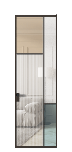 Дверь межкомнатная АЛПЛ041.10 ААН 4 стекла. Цвет Алюминий антрацит. Материал Алюминий в эмали. Коллекция Mosaic. Картинка.