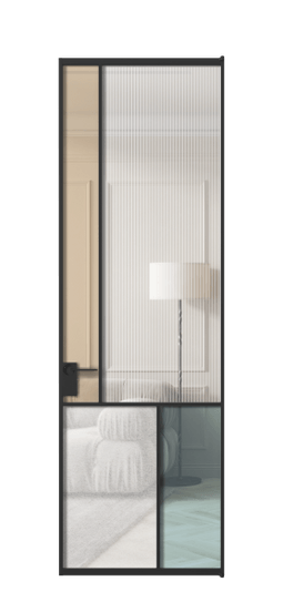 Дверь межкомнатная АЛПЛ041.20 ЧРН 4 стекла. Цвет Алюминий Черный. Материал Алюминий. Коллекция Mosaic. Картинка.