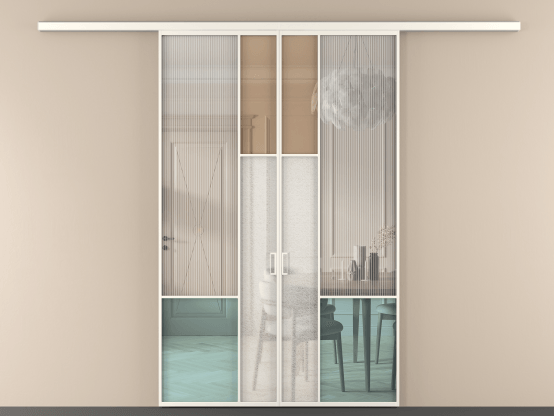 Алюминевая перегородка vd2_8 Алюминий пудровый белый Четыре стекла. Цвет Алюминий пудровый белый. Материал Алюминий в эмали. Коллекция Перегородка Mosaic вдоль стены 2 створки. Картинка.