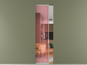 Алюминевая перегородка АЛПР 040.01 БЕЛ Прозрачное розовое стекло. Цвет Алюминий Белый. Материал Алюминий. Коллекция Перегородка Formato скрытый пенал 1 створка. Картинка.