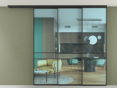 Перегородка Formato вдоль стены на потолок 3 створки с синхронным механизмом